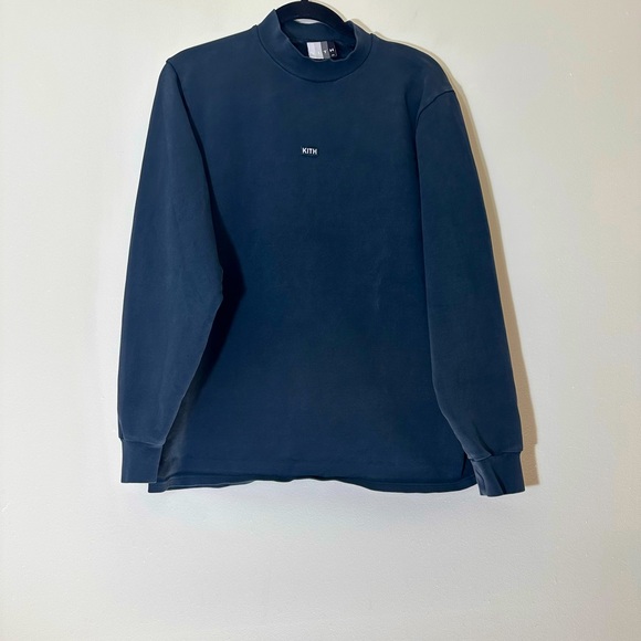 KITH Lenox mock neck box logo long sleeve sweatshirt size M navy - Picture 1 of 12